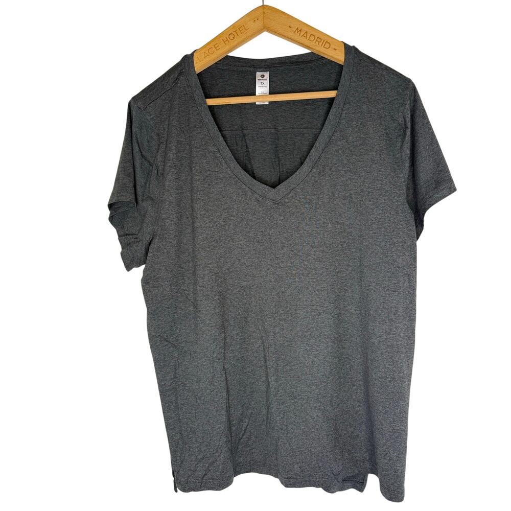 90 Degree By Reflex Womens 1X Gray V Neck Active Tee Athleisure Top